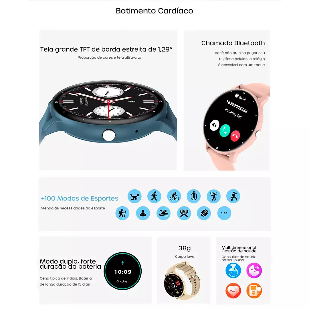Smartwatch Peje ZW02 Pro A Prova D'água Amoled Pulseira Extra - Imagem 11